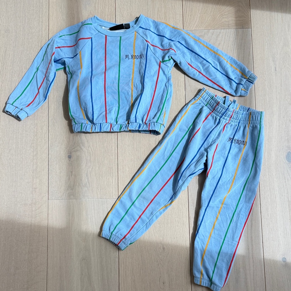 Mini Rodini Light Blue Rainbow Stripe Sweatshirt & Joggers Set